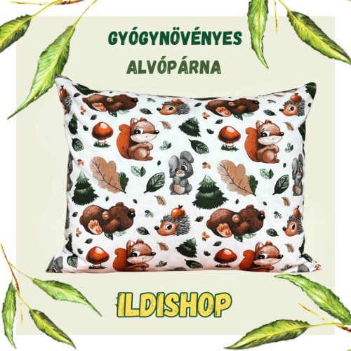 Süni, nyuszi mintás gyógynövényes párna 6 gyógynövény keveréke 40x50 cm 