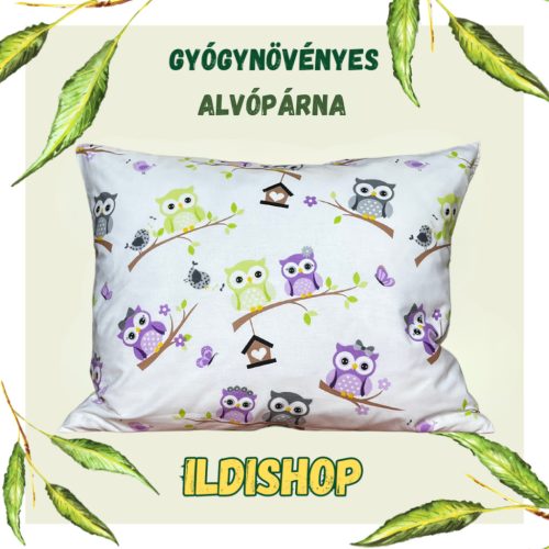 Bagoly mintás gyógynövényes párna 6 gyógynövény keveréke 40x50 cm 