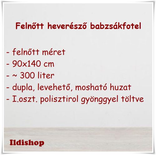 Felnőtt babzsákfotel, heverésző: szürke-piros