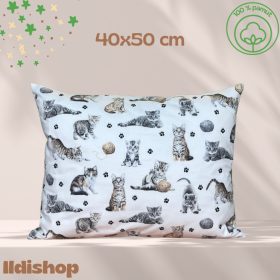 Kispárna huzat 40x50 cm, cica gombolyaggal mintás