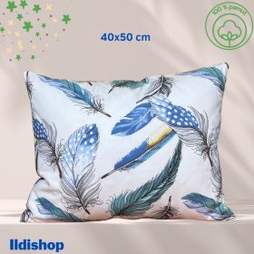 Kispárna huzat 40x50 cm, kék toll mintás