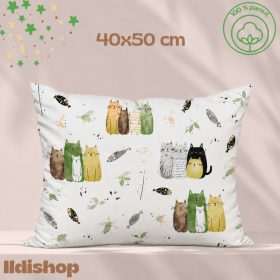 Kispárna huzat 40x50 cm, színes-zöld cicák mintás
