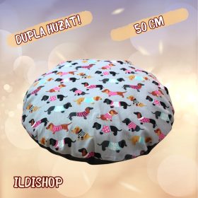 Színes kör alakú padlópárna: tacskó kutya mintás